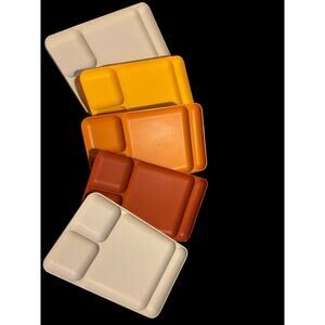 5 VTG Tupperware Divided Trays Picnic TV Dinner Camping Beige Red Orange Yellow